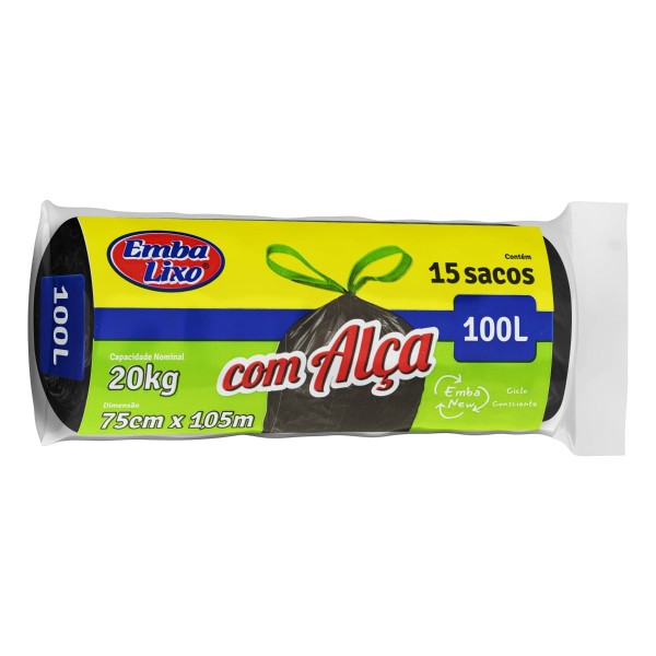 Encontraproduto.com.br - Saco de Lixo com Alça Embalixo Preto 100L Rolo com 15 unidades