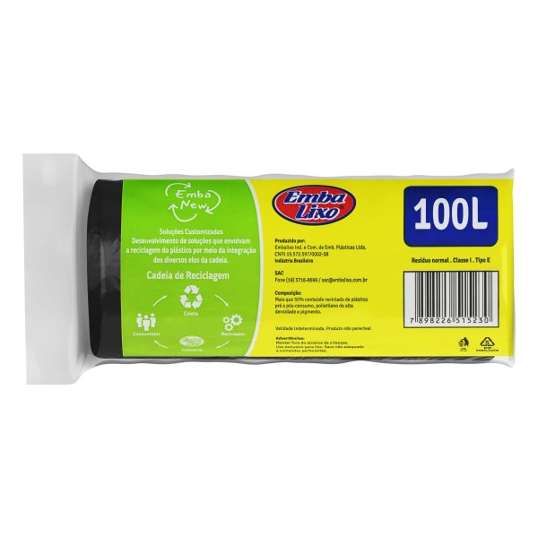 Encontraproduto.com.br - Saco de Lixo com Alça Embalixo Preto 100L Rolo com 15 unidades