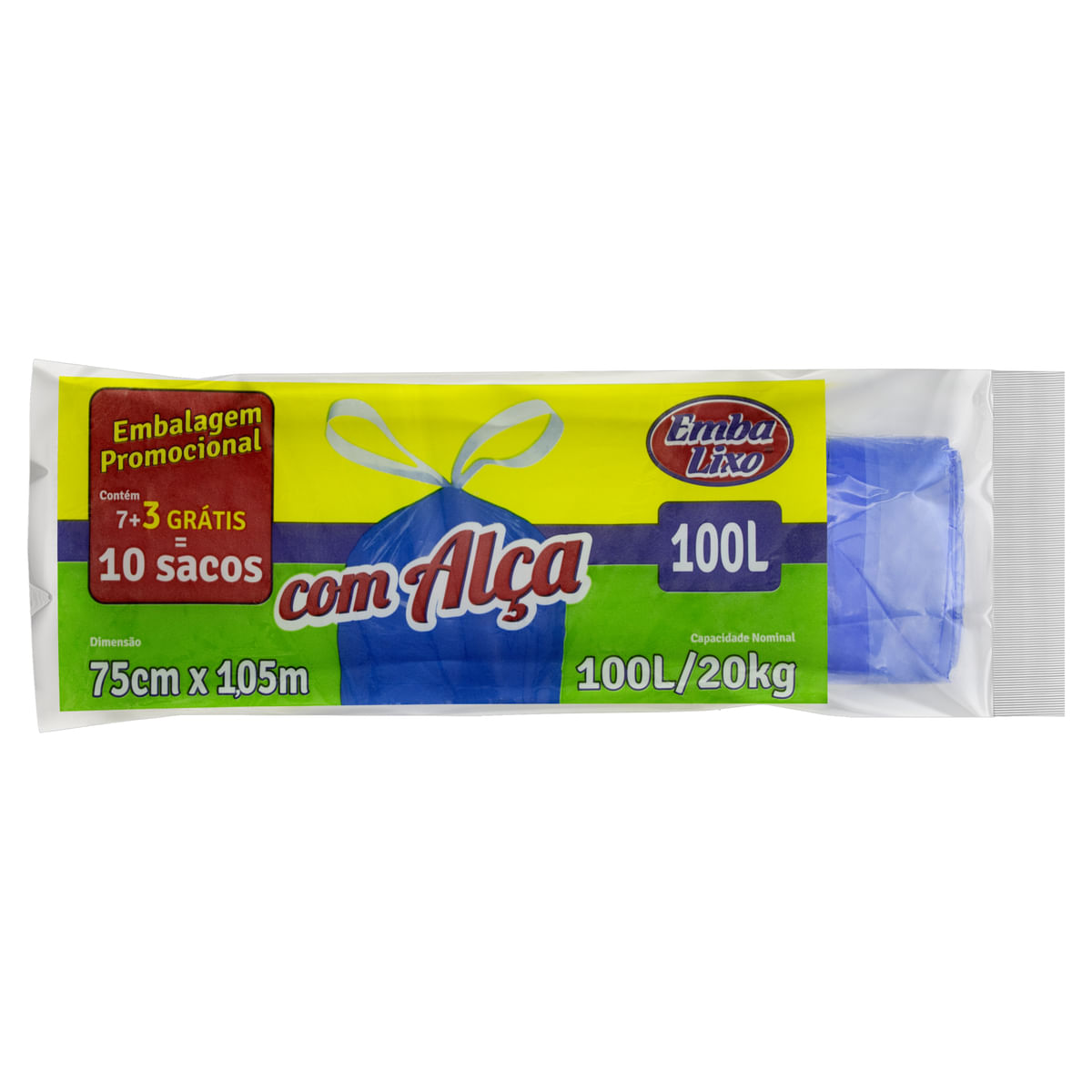 Saco Plástico Embalixo com Alca Embalagem Promo Azul 100l 10 Unidade