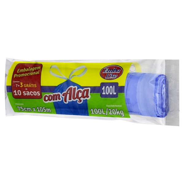 Encontraproduto.com.br - Saco Plástico Embalixo com Alca Embalagem Promo Azul 100l 10 Unidade