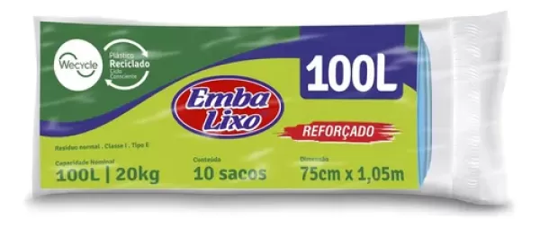 Encontraproduto.com.br - Sacos de Lixo Reforçados Wecycle 10 unidades com 100 Litros Azul Embalixo