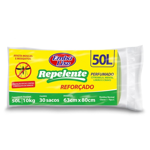Saco Plástico Embalixo para Lixo Repelente 50l 30Unidades