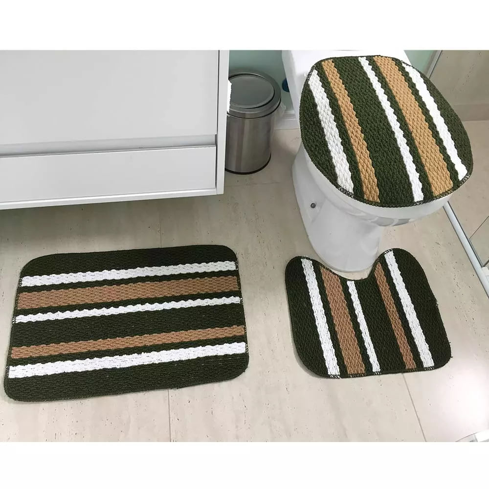 Encontraproduto.com.br - Jogo de Tapetes para Banheiro Tapetes Junior Onix Pop em Polipropileno Verde Musgo 3 Peças