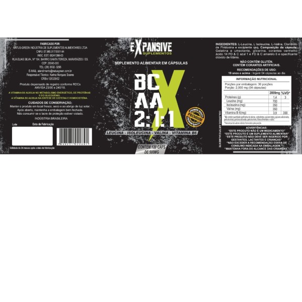 Encontraproduto.com.br - Bcaa 2000 120 Cápsulas 500mg Expansive Sabor:n-a