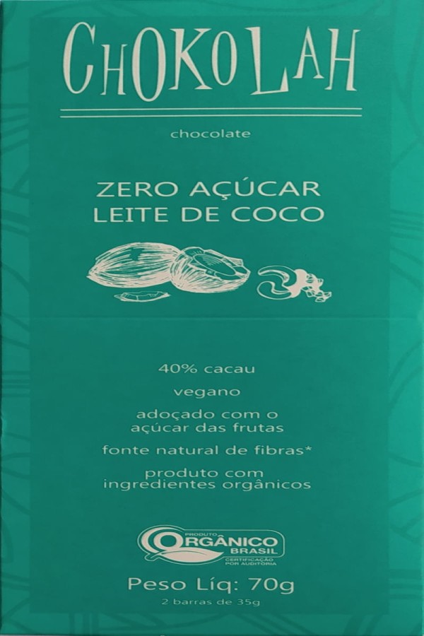 Encontraproduto.com.br - Chocolate Chokolah com Leite de Coco Zero Açúcar 40% Cacau 70g