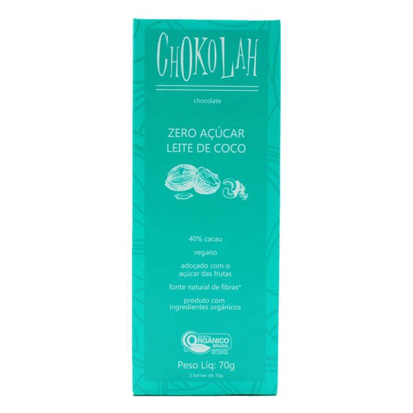 Encontraproduto.com.br - Chocolate Chokolah com Leite de Coco Zero Açúcar 40% Cacau 70g