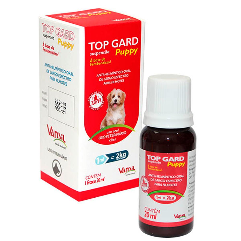 Encontraproduto.com.br - Vermífugo Top Gard Puppy Vansil Suspensão para Cães Filhotes 20ml