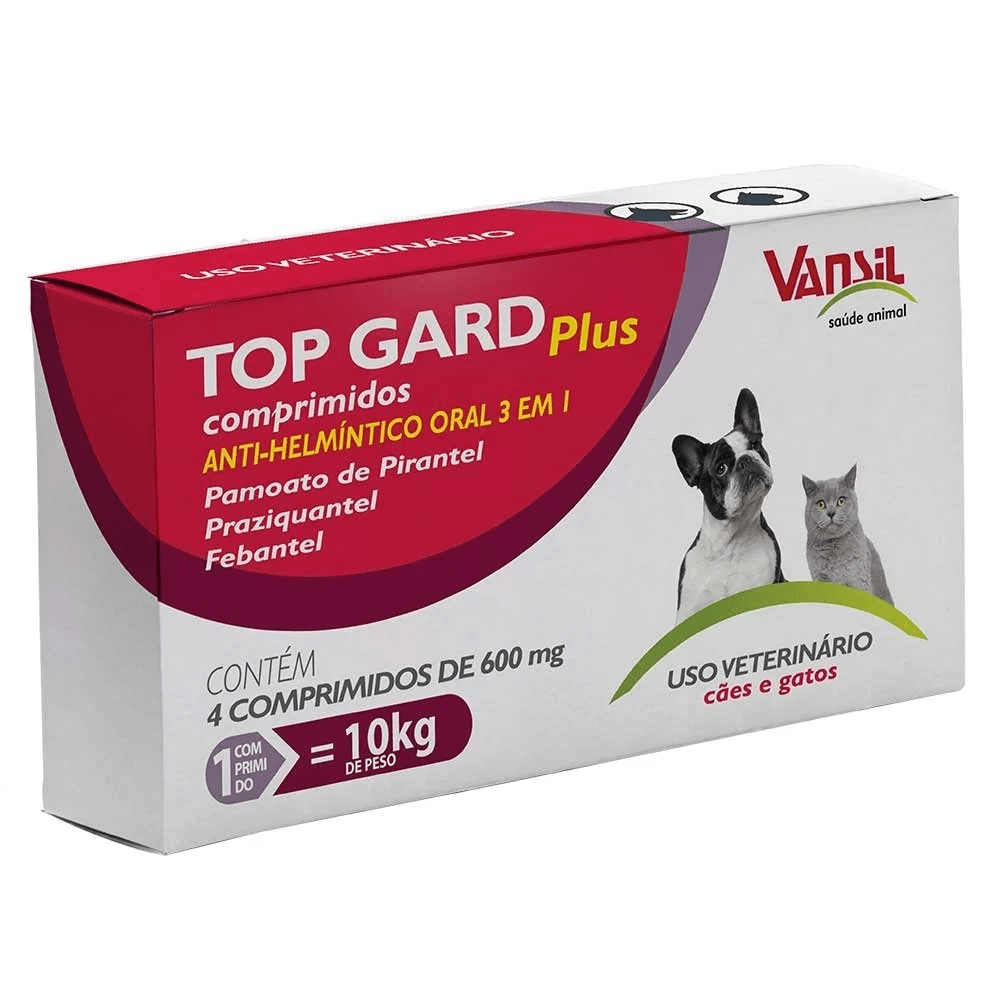 Encontraproduto.com.br - Vermífugo Top Gard Plus 600mg para Cães e Gatos com 4 Comp.
