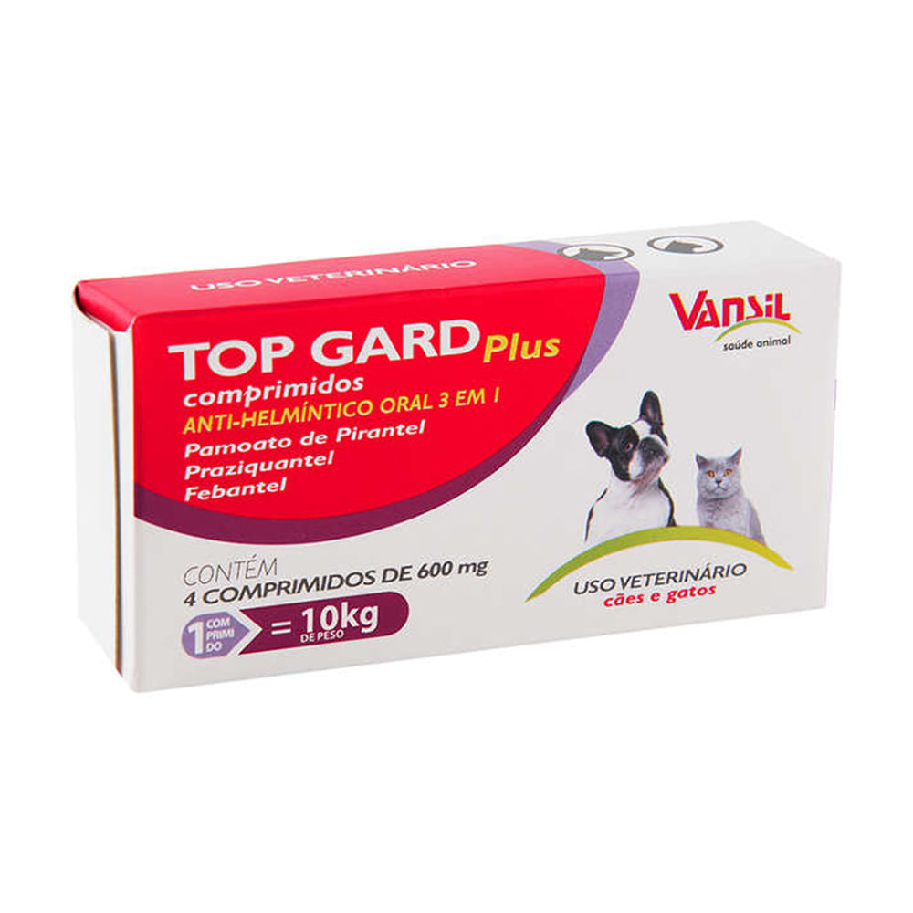 Encontraproduto.com.br - Vermífugo Top Gard Plus 600mg para Cães e Gatos com 4 Comp.