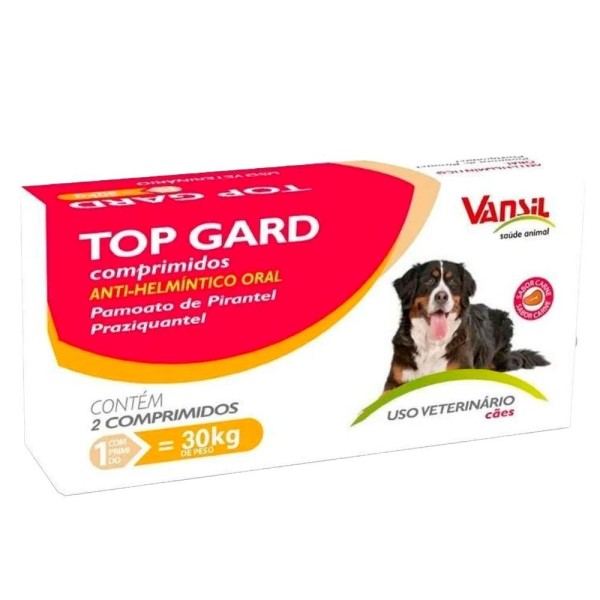 Vermífugo Vansil Top Gard 1980mg Para Cães E Gatos Com 2 Comprimidos (MP)