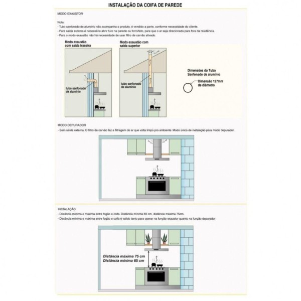 Encontraproduto.com.br - Coifa De Parede 70cm Vidro Reto Duto Slim Inox 220v