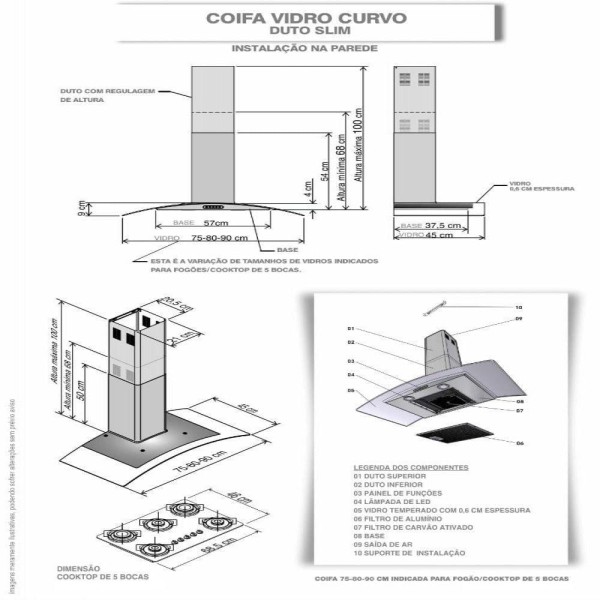 Encontraproduto.com.br - Coifa Parede Nardelli 80cm Duto Slim Vidro Curvo Inox 127 Volts