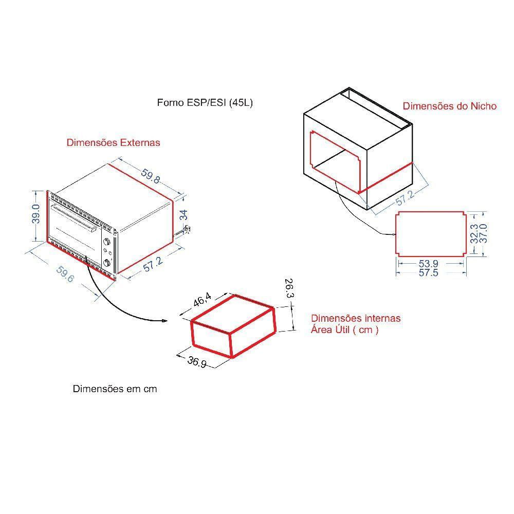 Encontraproduto.com.br - Forno Elétrico Nardelli TESI45 45L 1700W com Função Dourar Preto/Inox