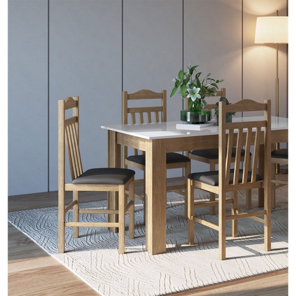 Encontraproduto.com.br - Conjunto Mesa de Jantar Fixa com 4 Cadeiras Assento Estofado Móveis Canção