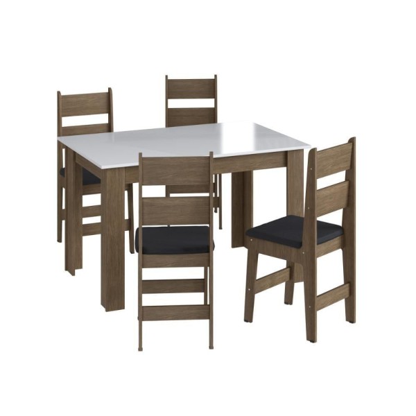 Encontraproduto.com.br - Conjunto de Jantar Retrô Mesa Fixa 4 Cadeiras Estante Buffet Móveis Canção