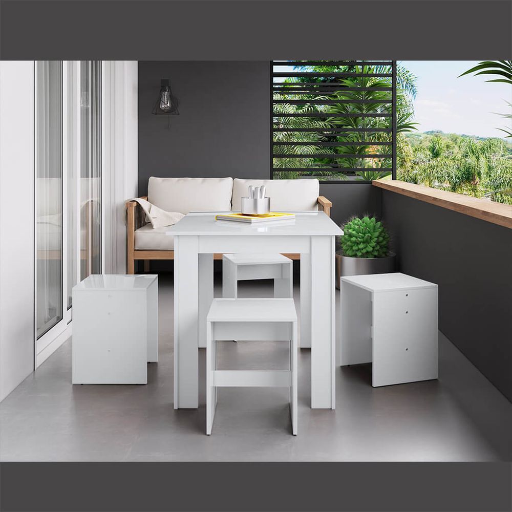 Conjunto Mesa Fixa 4 Banquetas Baixas Branco