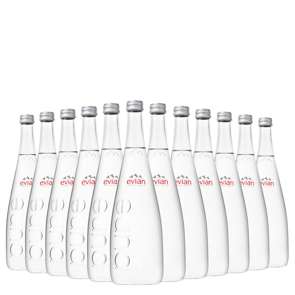 Encontraproduto.com.br - Kit de Água Evian Vidro 750Ml Sem Gás Com 12 Unidades