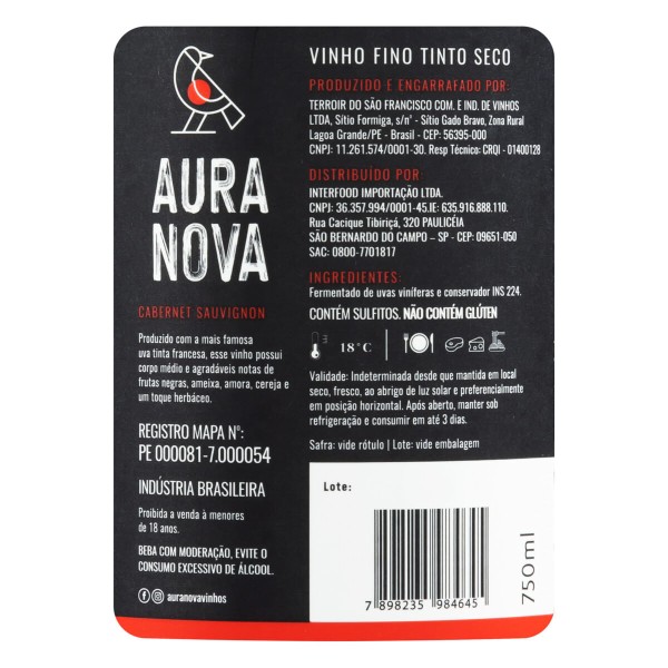 Encontraproduto.com.br - Vinho Tinto Aura Nova Cabernet Sauvignon 750ml