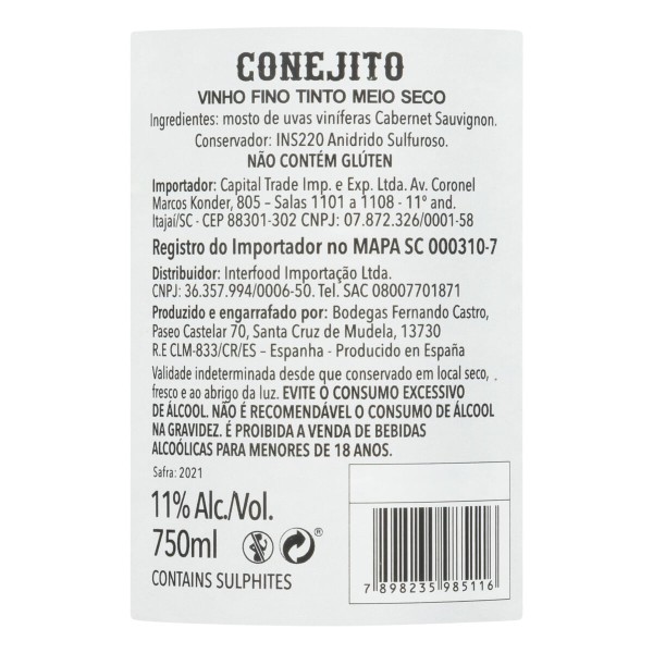 Encontraproduto.com.br - Vinho Tinto Conejito Cabernet Sauvignon 750ml