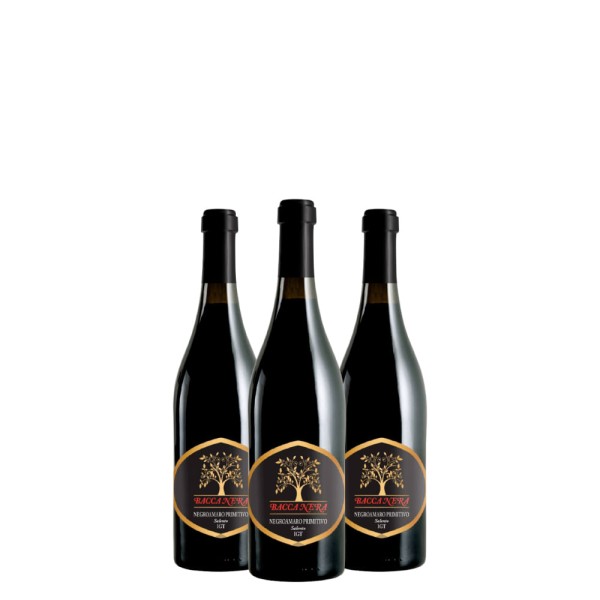 Encontraproduto.com.br - Kit Vinho Tinto Bacca Nera Salento Negroamaro Primitivo 750ml 03 Unidades