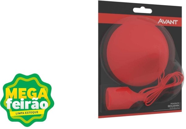 Pendente 1 Lâmpada Benjamin Até 60W Policarbonato e Silicone Avant Vermelho Bivolt
