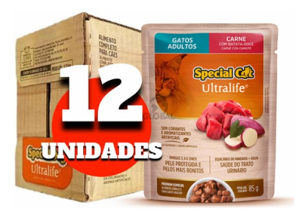 Sachê Special Cat Ultralife para Gatos Adultos Sabor Carne com Bata-Doce 85g