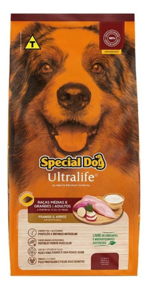 Ração Special Dog Ultralife para Cães Adultos Raças Médias e Grandes Sabor Frango e Arroz - 3Kg