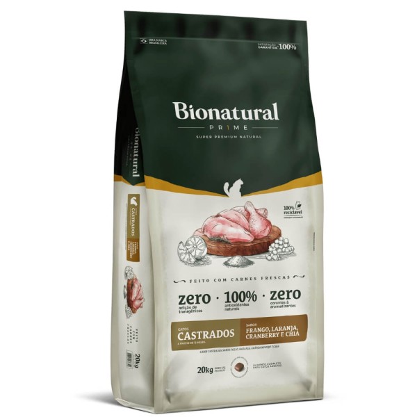 Encontraproduto.com.br - Ração Bionatural Prime Gatos Castrados Frango 20kg