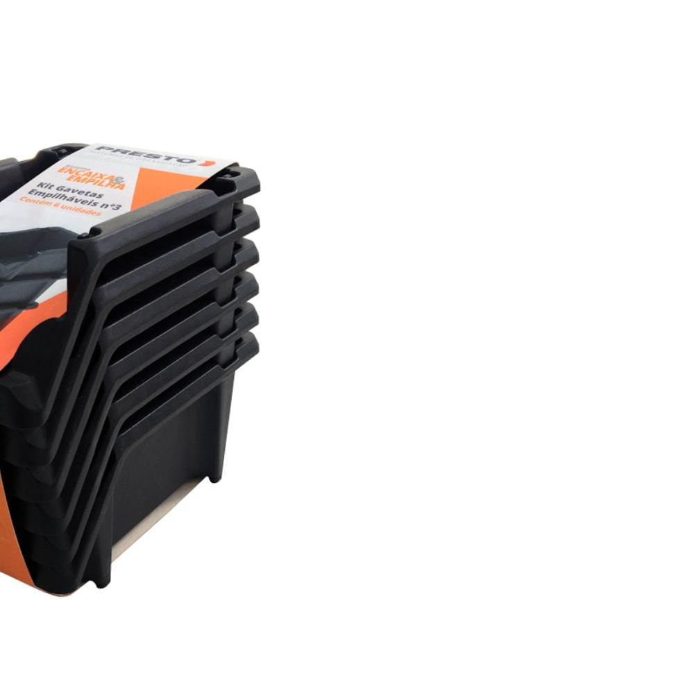Encontraproduto.com.br - Kit com 6 Gavetas Presto Nº3 Preta Sistema Encaixa