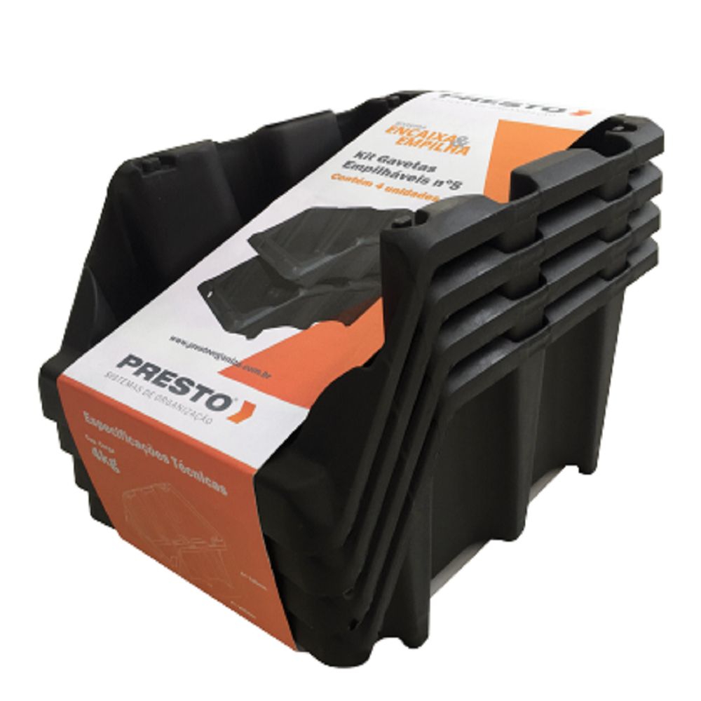 Encontraproduto.com.br - Kit com 4 Gavetas Presto Nº5 Preta Sistema Encaixa