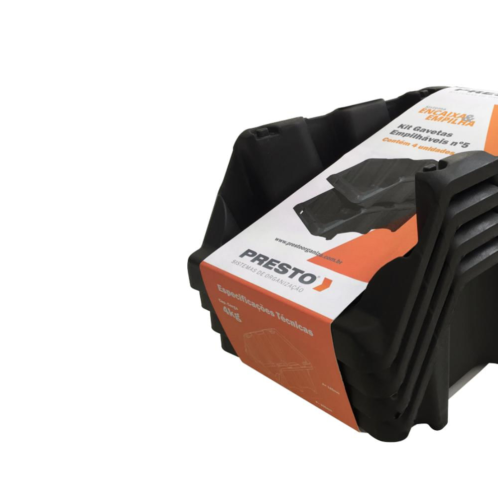 Encontraproduto.com.br - Kit com 4 Gavetas Presto Nº5 Preta Sistema Encaixa