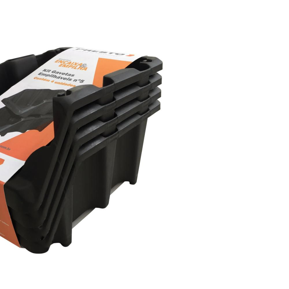 Encontraproduto.com.br - Kit com 4 Gavetas Presto Nº5 Preta Sistema Encaixa