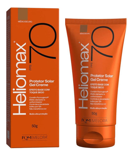 Protetor Solar Facial FPS70 Gel Creme Heliomax Efeito Base com Toque Seco Cor Médio - Bisnaga com 50g