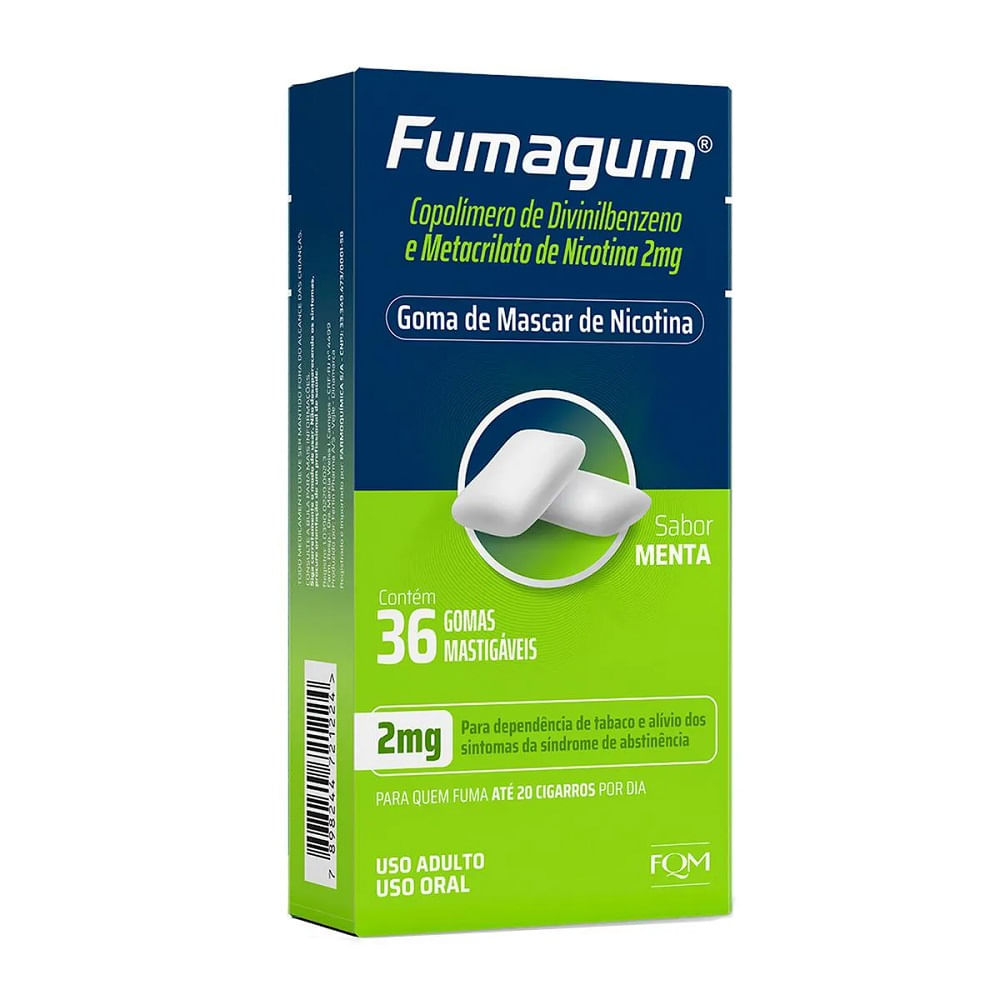 Encontraproduto.com.br - Goma Mastigável de Nicotina Fumagum 2mg Sabor Menta 36 gomas