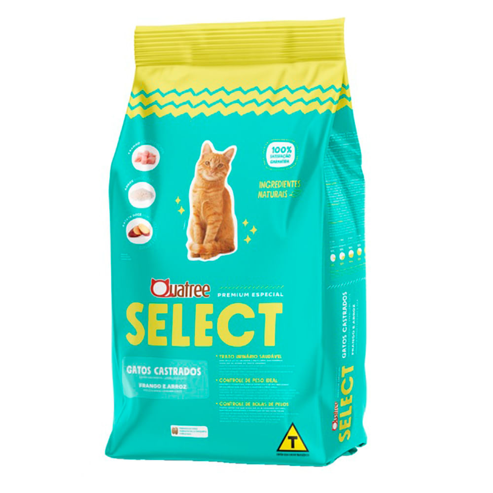Ração Quatree Select Gatos Castrados Frango e Arroz