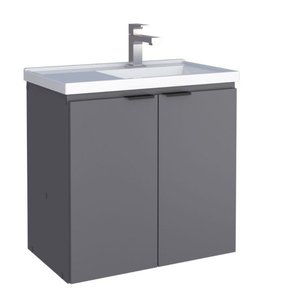 Encontraproduto.com.br - Toucador Para Banheiro Em Madeira Aster Cinza 60Cm Com Lavatório Cozimax