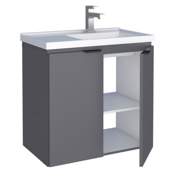 Encontraproduto.com.br - Toucador Para Banheiro Em Madeira Aster Cinza 60Cm Com Lavatório Cozimax
