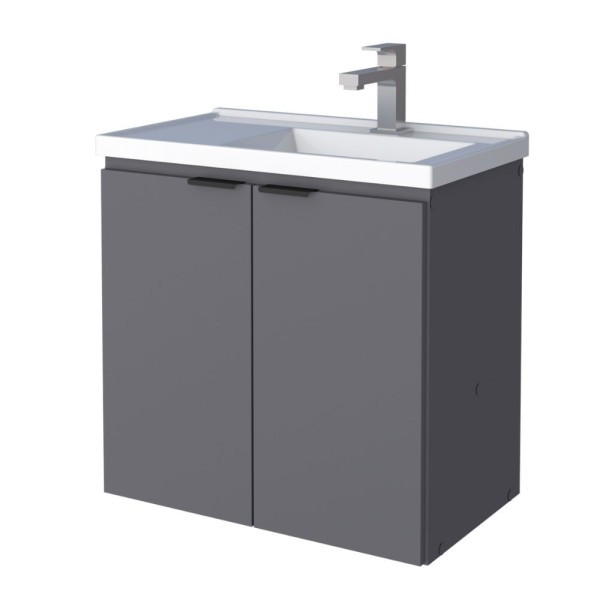 Encontraproduto.com.br - Toucador Para Banheiro Em Madeira Aster Cinza 60Cm Com Lavatório Cozimax