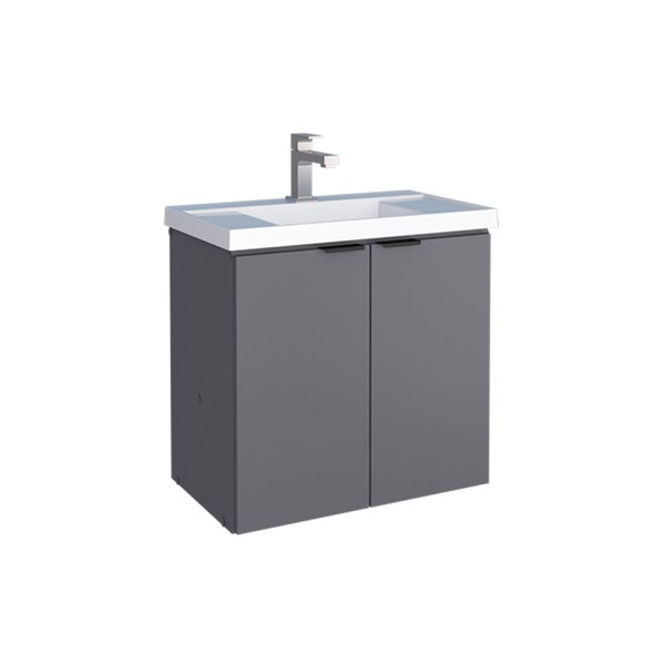 Encontraproduto.com.br - Toucador Para Banheiro Em Madeira Aster Cinza 60Cm Com Lavatório Cozimax