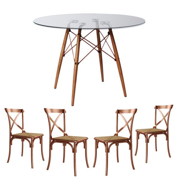Encontraproduto.com.br - Jogo De Mesa Eiffel Tampo Madeira Branco 4 Cadeiras Marrom