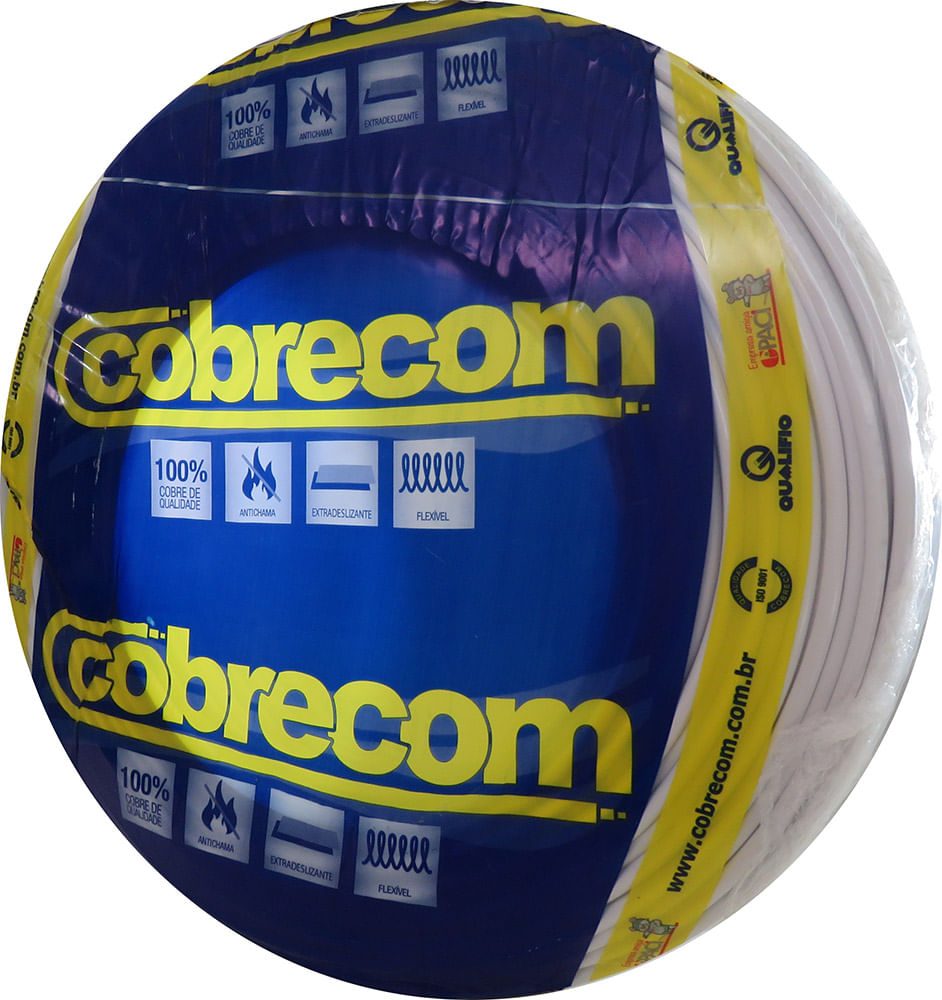 Cabo Flexível 10MM 100 Metros 750V Branco Cobrecom Fios