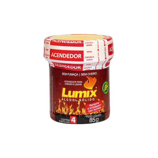 Encontraproduto.com.br - Acendedor Pastilha para Carvão e Lenha Lumix Pote 85g 4 Unidades