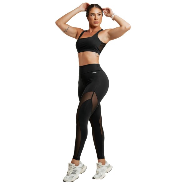 Encontraproduto.com.br - Conjunto Fitness Top e Calça Legging Cós Alto Duplo Elástico UV50+ Alta Compressão