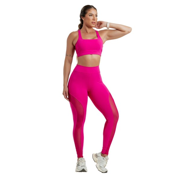 Encontraproduto.com.br - Conjunto Fitness Top e Calça Legging Cós Alto Duplo Elástico UV50+ Alta Compressão