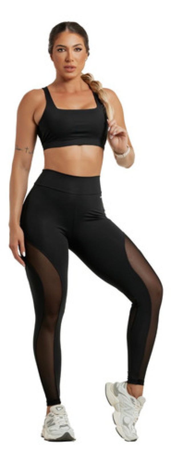 Encontraproduto.com.br - Conjunto Fitness Top e Calça Legging Cós Alto Duplo Elástico UV50+ Alta Compressão