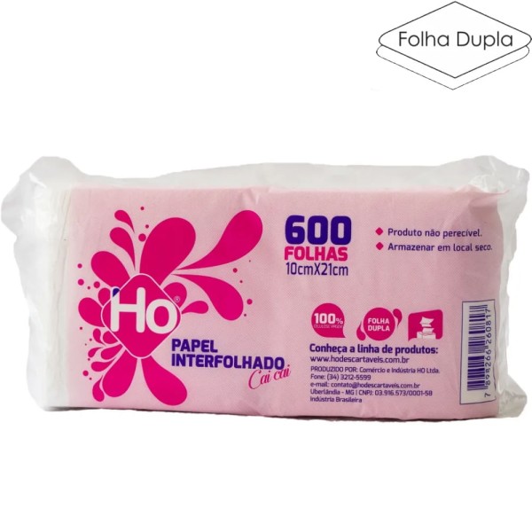 Guardanapo de Papel Interfolhado Cai Cai Folha Dupla 10x21cm Pct/ 600 Folhas (2x300F) HO