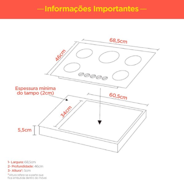 Encontraproduto.com.br - Cooktop 5 Bocas á Gás V500x Fogatti