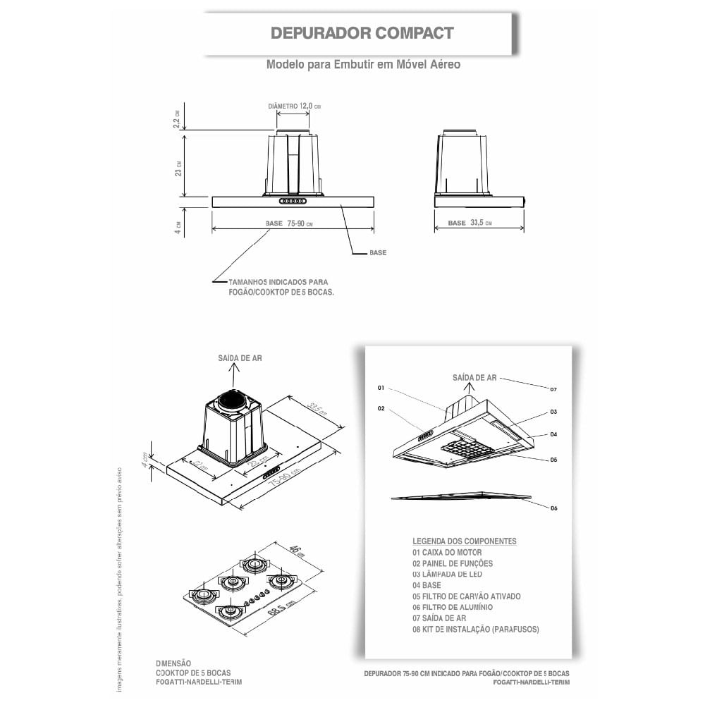 Encontraproduto.com.br - Depurador Compact New Embutir Inox 90 Cm Fogatti Preto 110v