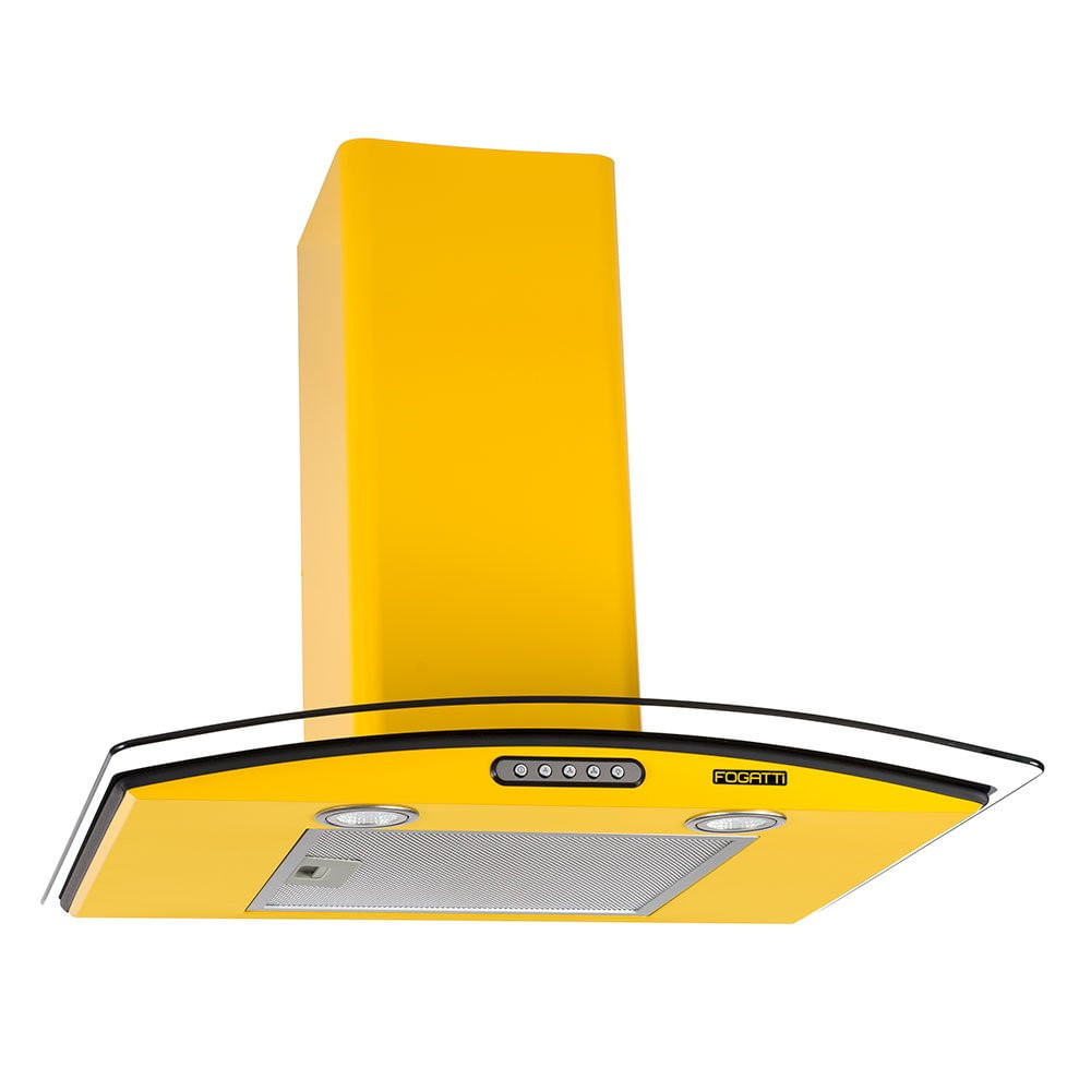 Encontraproduto.com.br - Coifa De Parede 60cm Vidro Curvo Slim Fogatti Amarelo 110v