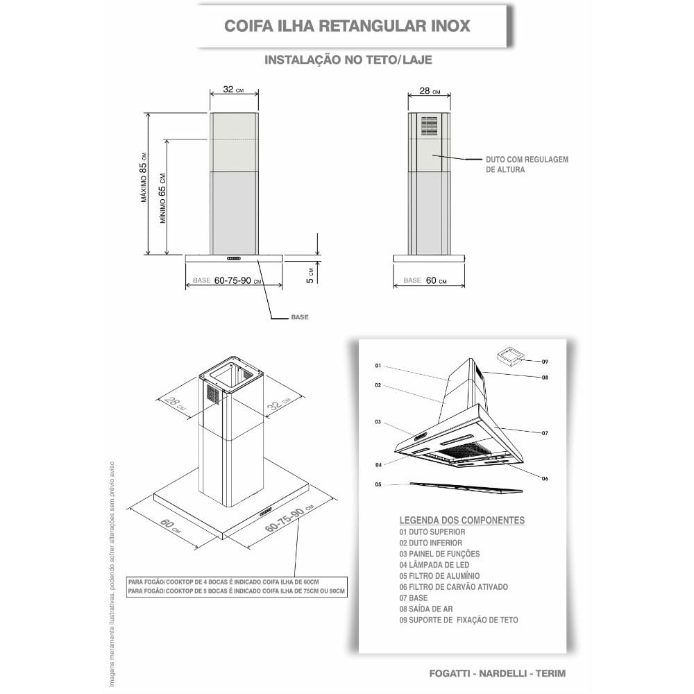 Encontraproduto.com.br - Coifa Ilha Retangular Inox 60cm - 220v - Fogatti